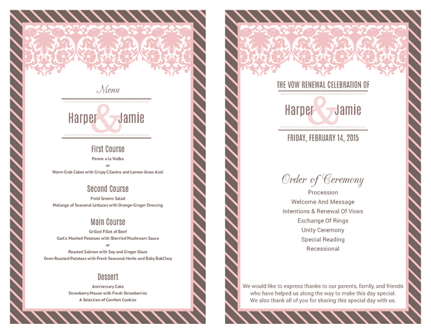 free vow renewal invitation suite pink lace brown accents square wedding invitation template