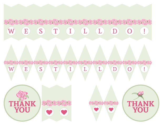 Favor labels, pennants, and banners