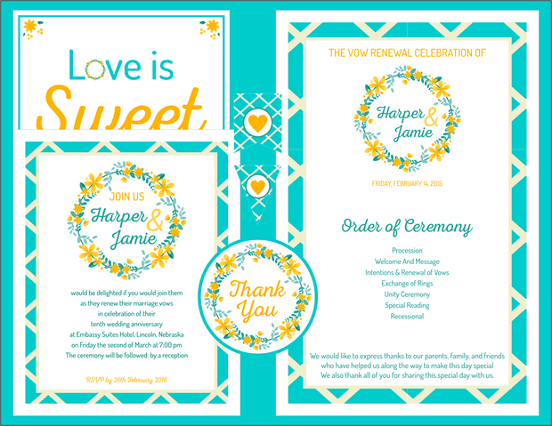 Download the Garden Party Vow Renewal Invitation - Teal and Yellow