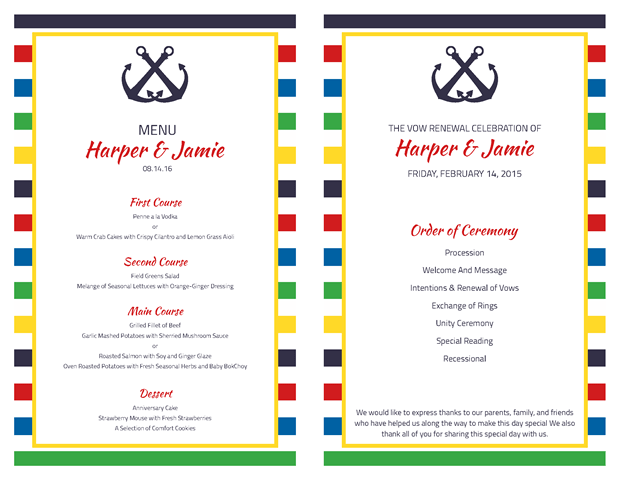 Ceremony Program and Menu