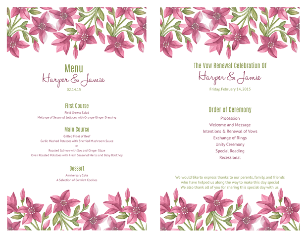 Ceremony Program and Menu