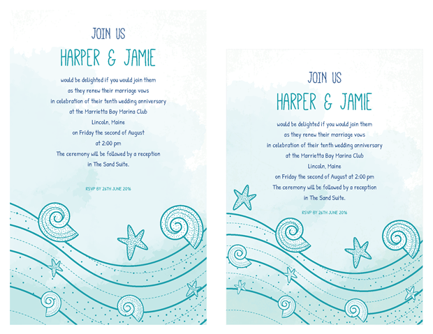 Invitation - Sea Shells and Starfish Vow Renewal Invitation Suite