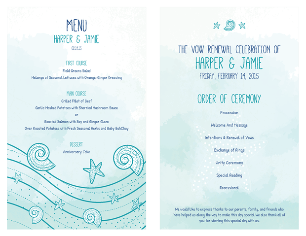 Ceremony Program and Menu