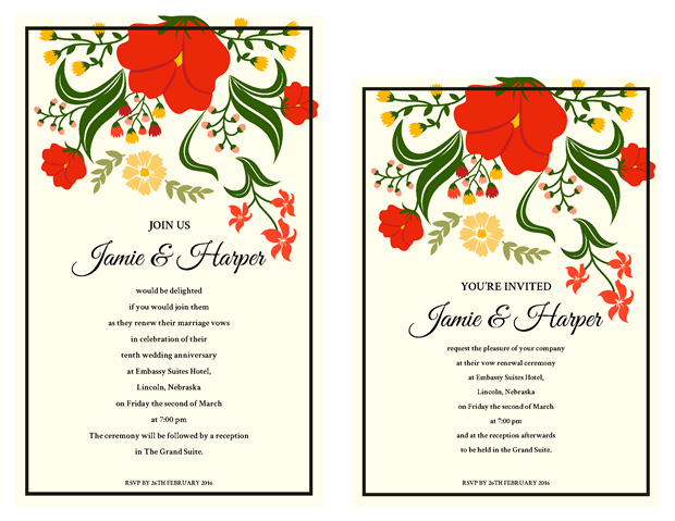 Invitation - Wild Flowers Vow Renewal Theme