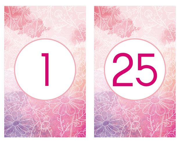 Table Numbers - Pink and Purple Watercolor