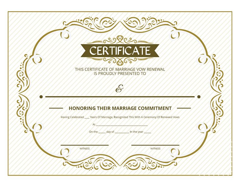 Gold Ornate Certificate of Vow Renewal