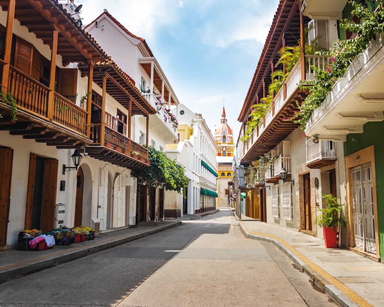 Street and Cathedral in Cartagena